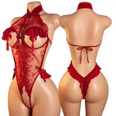 Plus Size S M L XL 2XL 3XL Lace Underwear Erotic Open Bra With 1 Pair Sex Milk Patch Women Bodysuit Deep V Sexy Lingerie 1