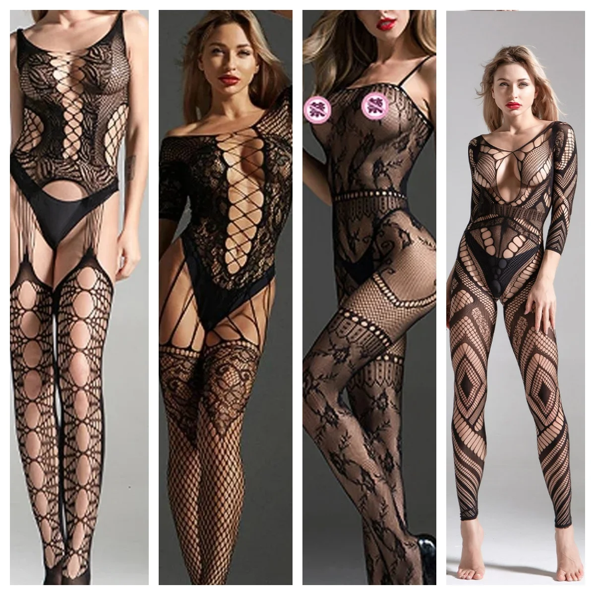 Erotinė seksuali intimi apranga moterims bodystocking atvirais šonais