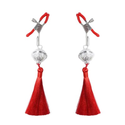 Hot！1 Pair Metal Bells Nipple Clamps With Tassel Nipple Ring For Flirting Teasing Exotic Breast Enlargement Adult Accessory 1