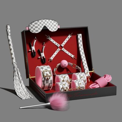 Exotic Bed Set Kits Exotic Toys Adults Games Leather Handcuffs Whip Gag Nipple Clamps Women Products 1