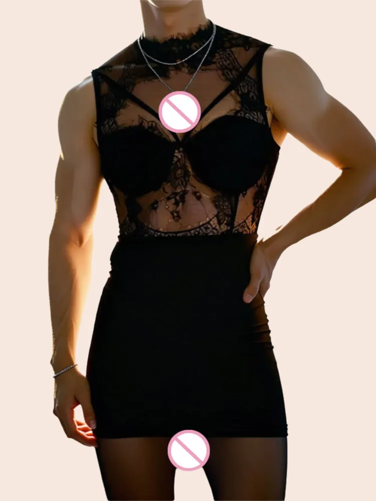 Seksuali nėrimo stiliaus čipka skaidri kombinezona be šlaunų 18+